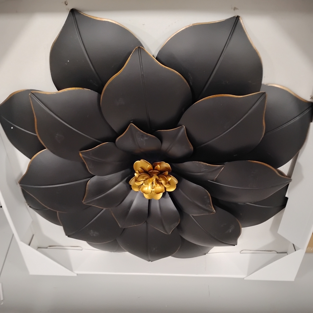 New Decorative Black Metal Flower Wall Art with Gold Center - Picture 2 of 2
